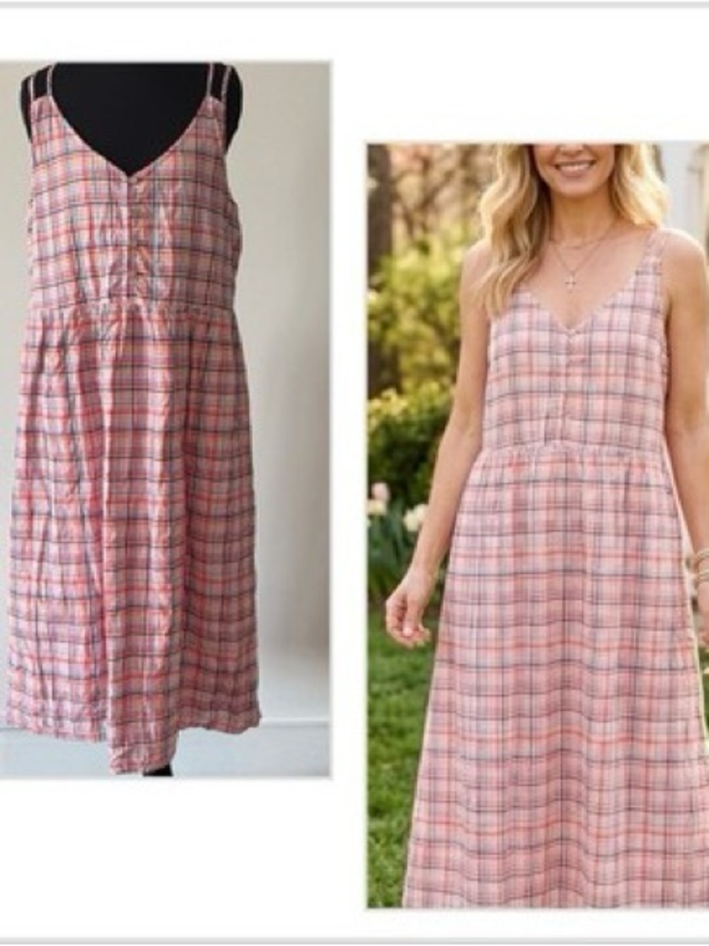 EUC LOFT Plaid Spaghetti Straps Maxi Dress, Lined, Button FrontTop, Layered